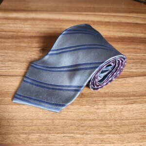 Armani Collezioni Reversible Silk Tie Purple Polka Dot & Gray Striped Pattern 58
